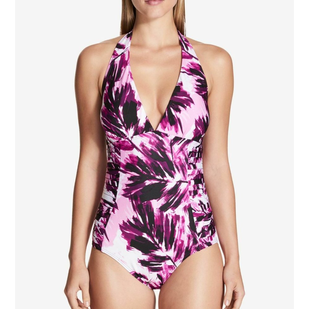 Calvin Klein Halter One Piece Swimsuit, Pink Mlti